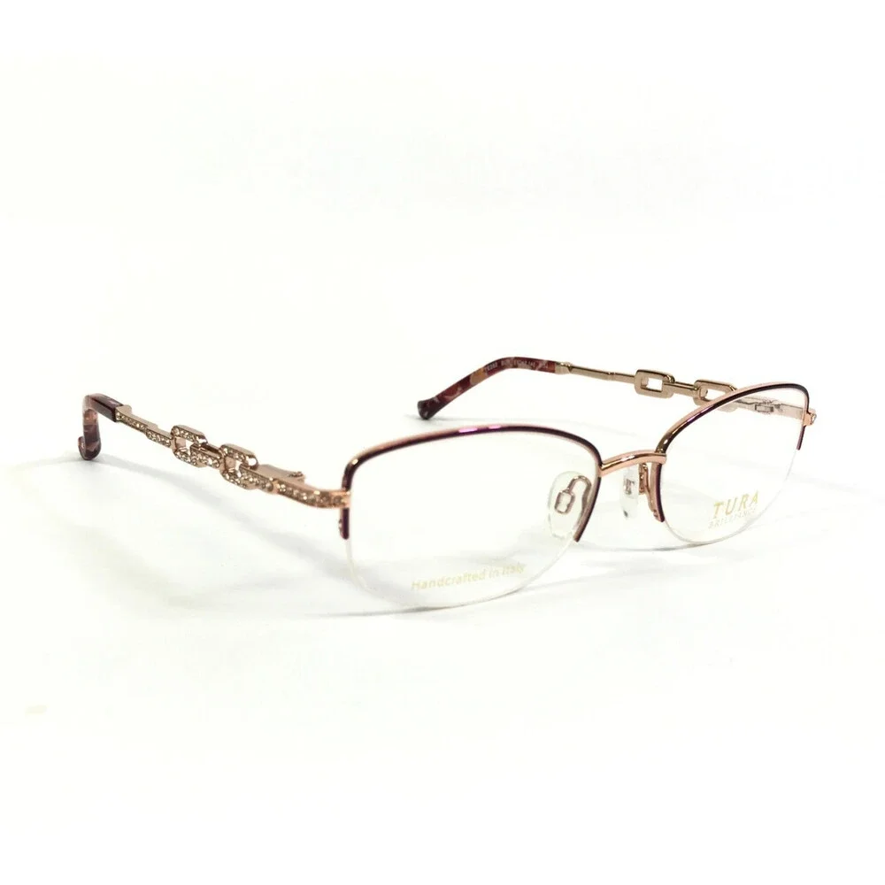 Tura Brilliance Eyeglasses Frames TE282 BUR Burgundy Rose Gold Crystal 51-17-140